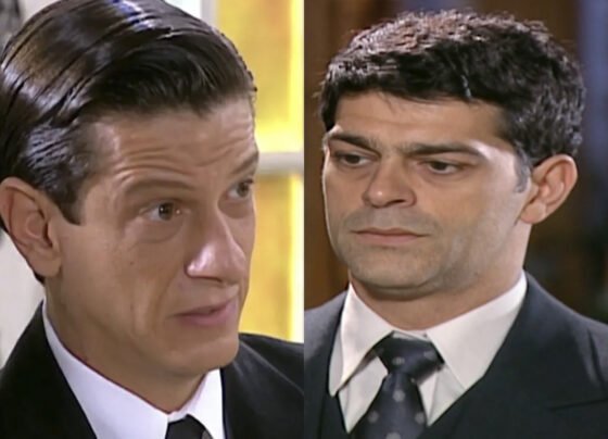 Eurico (Ernesto Piccolo) e Rafael (Eduardo Moscovis) em Alma Gêmea