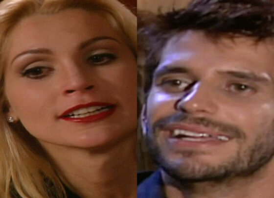 Guto (Alexandre Barillari) e Cristina (Flávia Alessandra) em Alma Gêmea