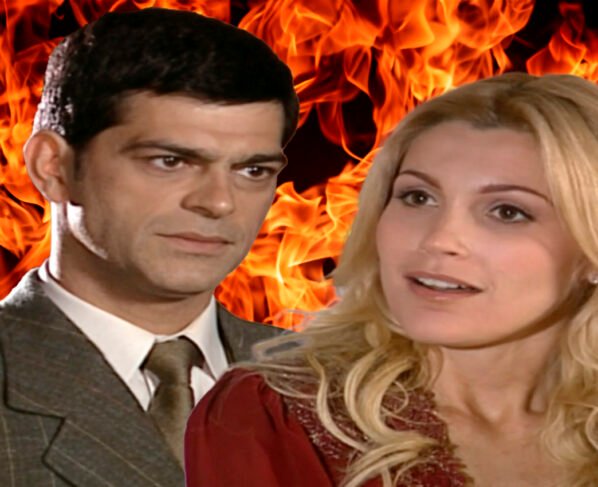 Rafael (Eduardo Moscovis) e Cristina (Flávia Alessandra) em Alma Gêmea