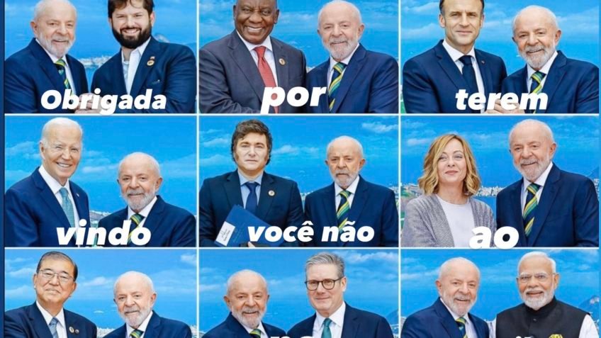 Fotos de Lula e Milei no G20 viram meme nas redes sociais