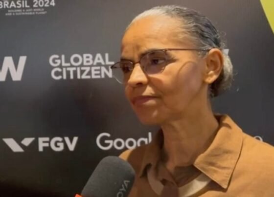 A ministra do Meio ambiente, Marina Silva, durante entrevista ao Poder360; ela participa de encontros na véspera do G20, no Rio de Janeiro